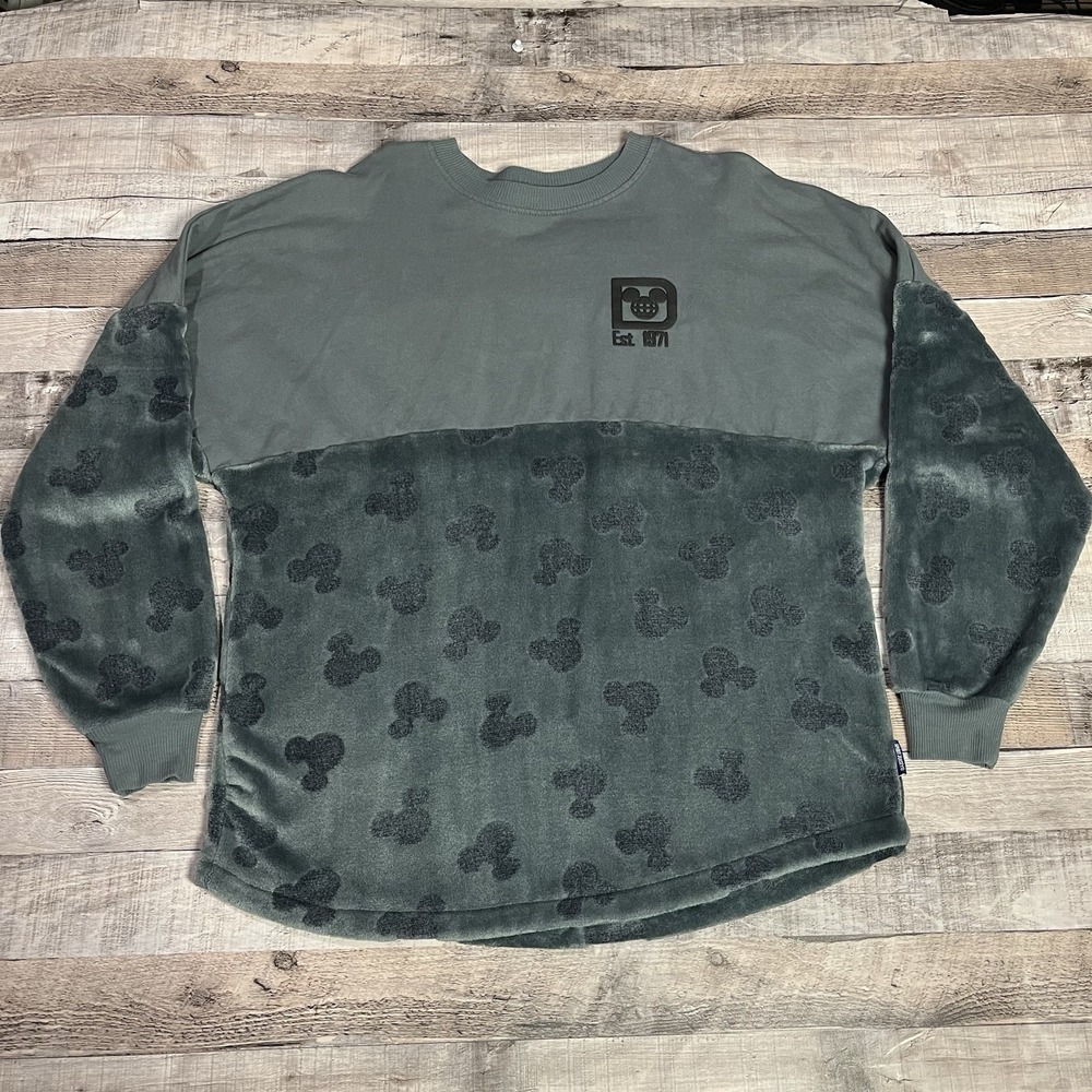 Disney Spirit Jersey Size Medium Gray Fuzzy Bottom Mickey Mouse Heads